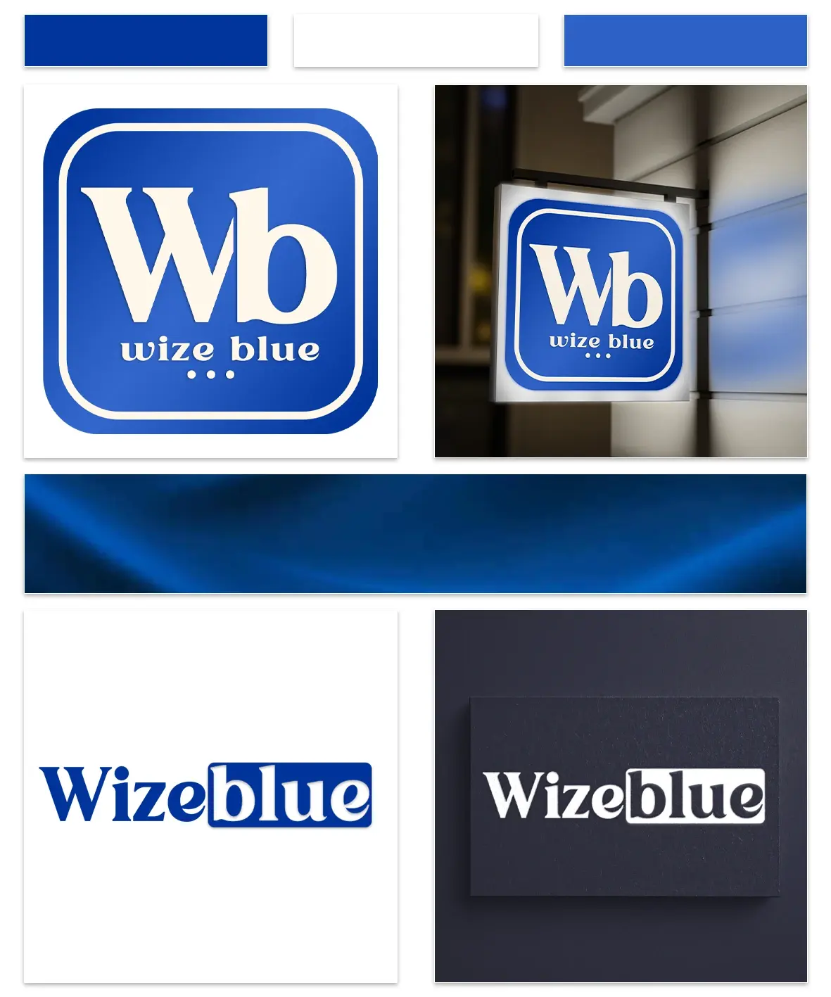 Wizeblue — Visual identity · logos, palette and mockups